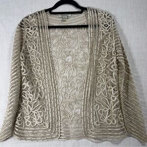 Soulmates Beige Lace Open-Front Cardigan 100% Silk ,,, small stain on sleeve